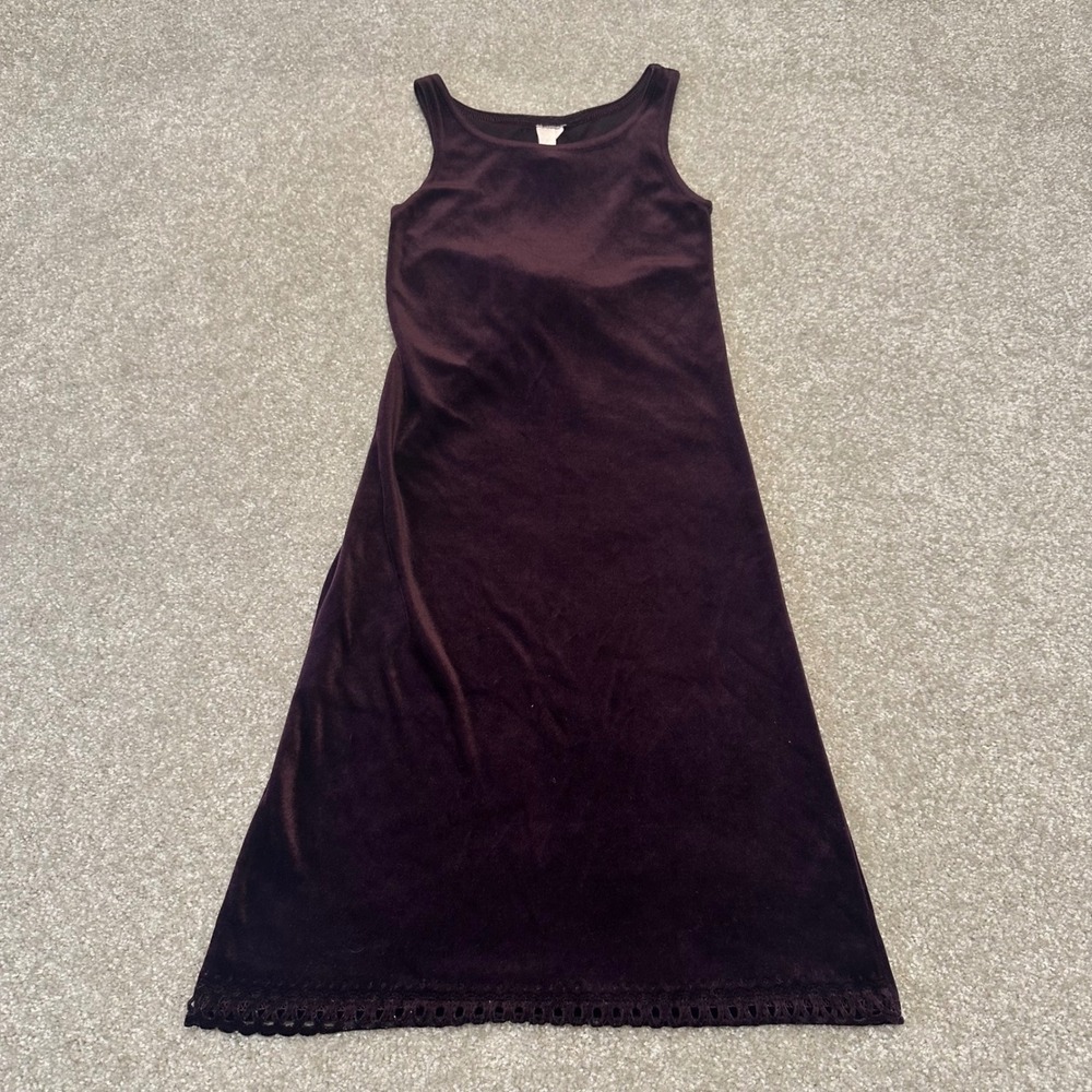 Vintage‎ Girls Plum Purple Velvet Sleeveless Maxi Dress with Eyelet Trim Size 7